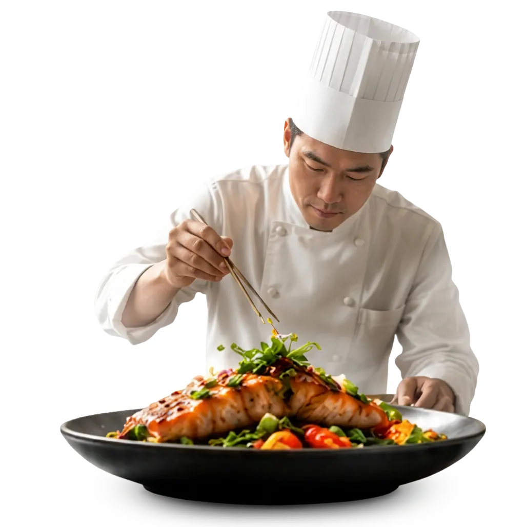 Chef werkt een gerecht af